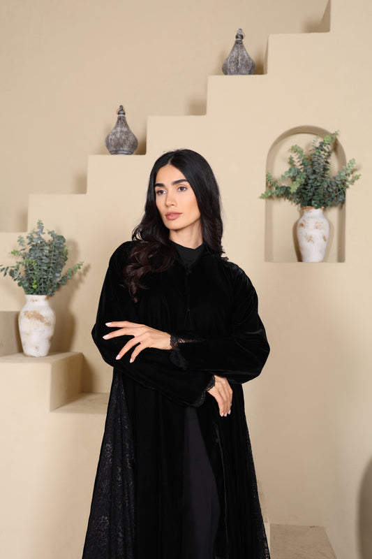 FARAH - Black Velvet Abaya