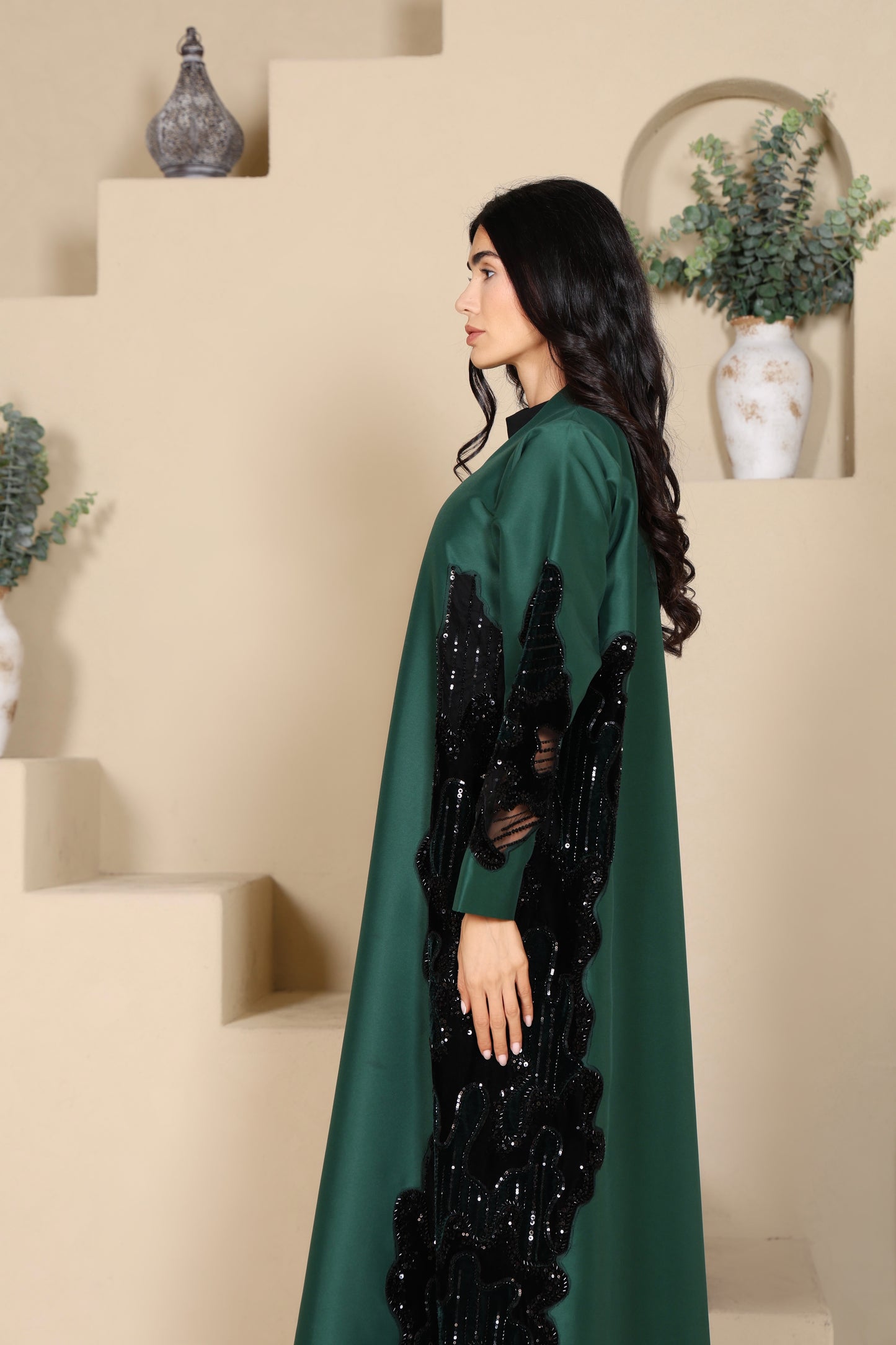 ALEEN - Green Satin Abaya