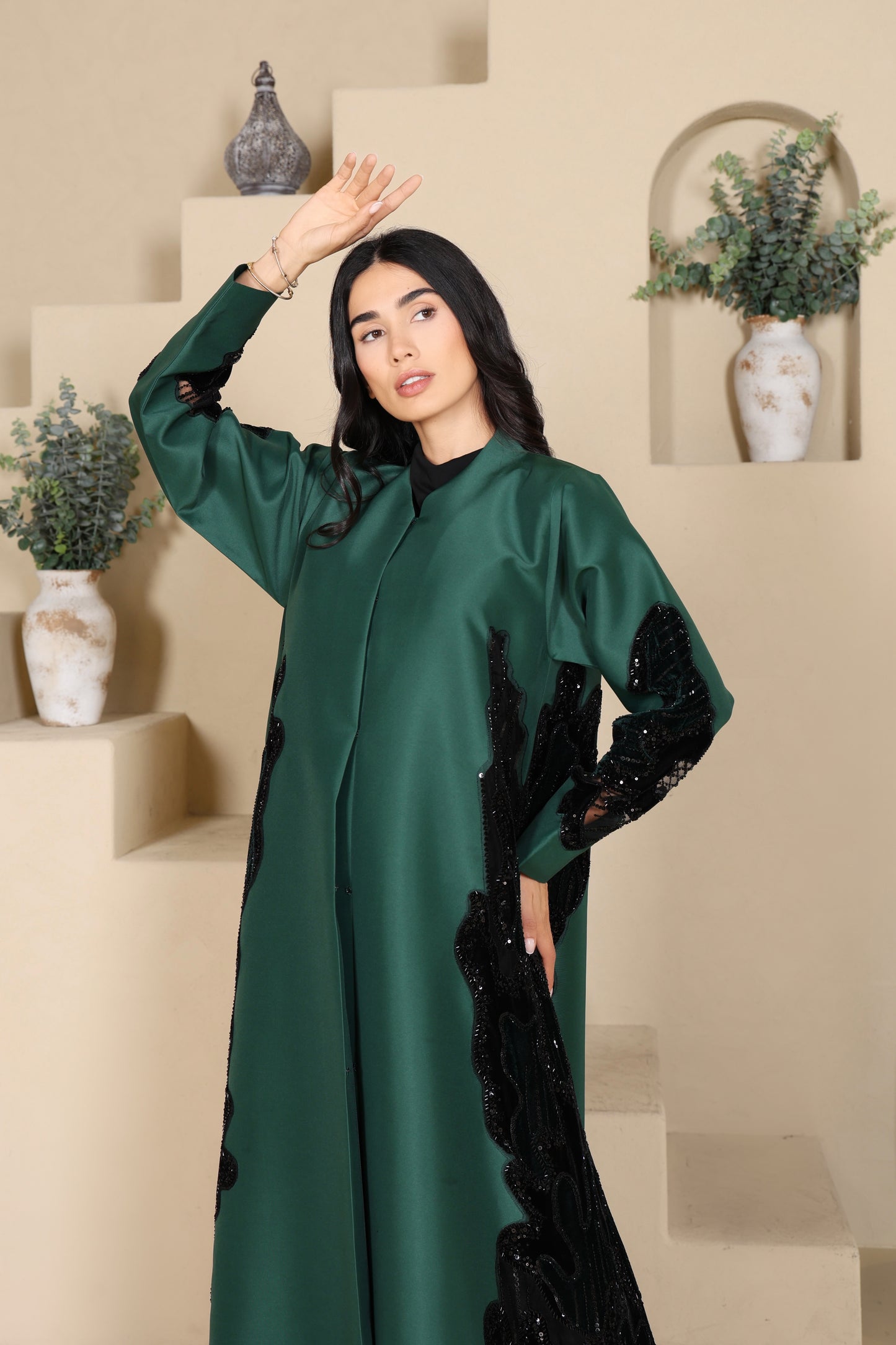 ALEEN - Green Satin Abaya