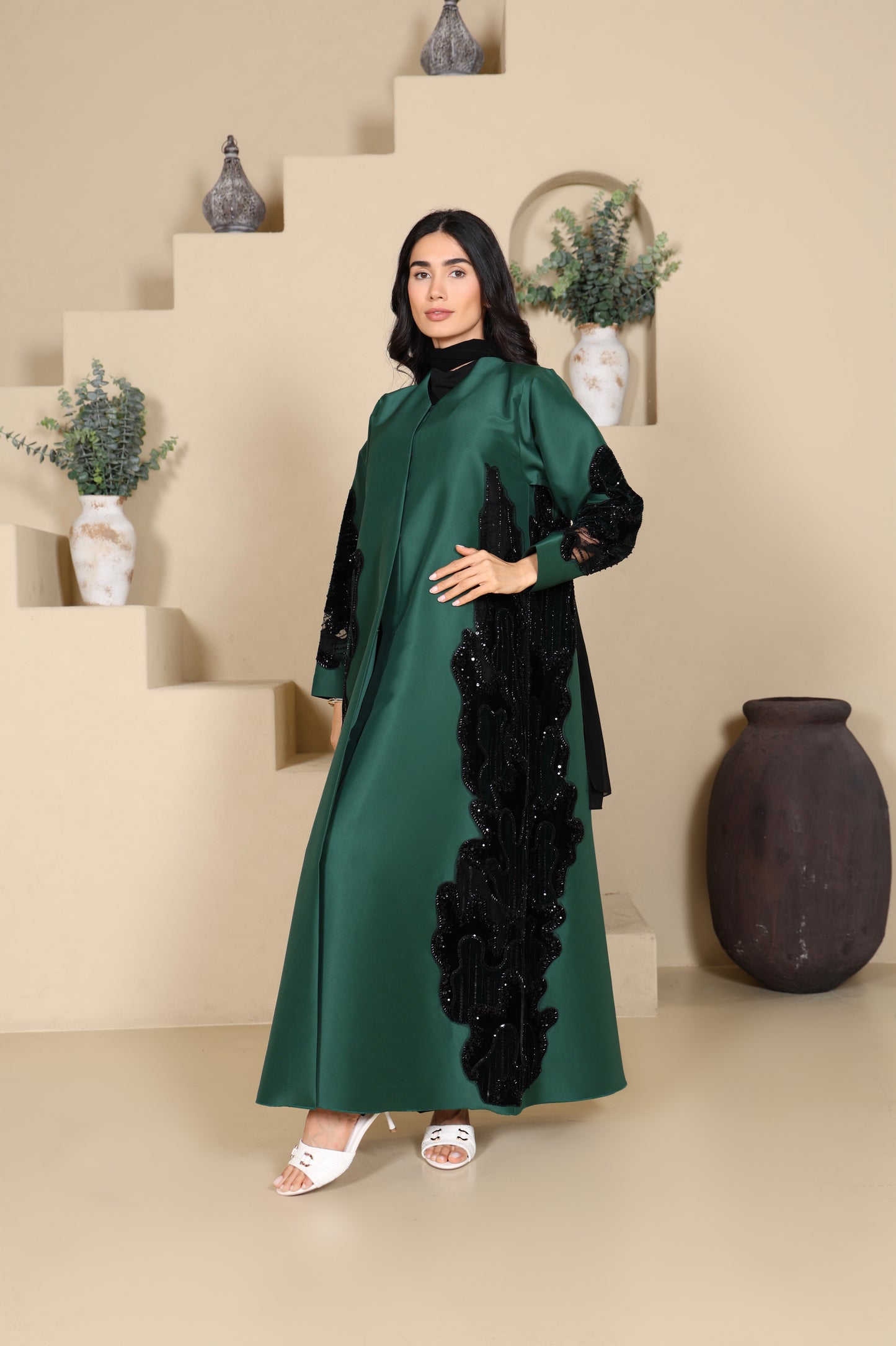 ALEEN - Green Satin Abaya