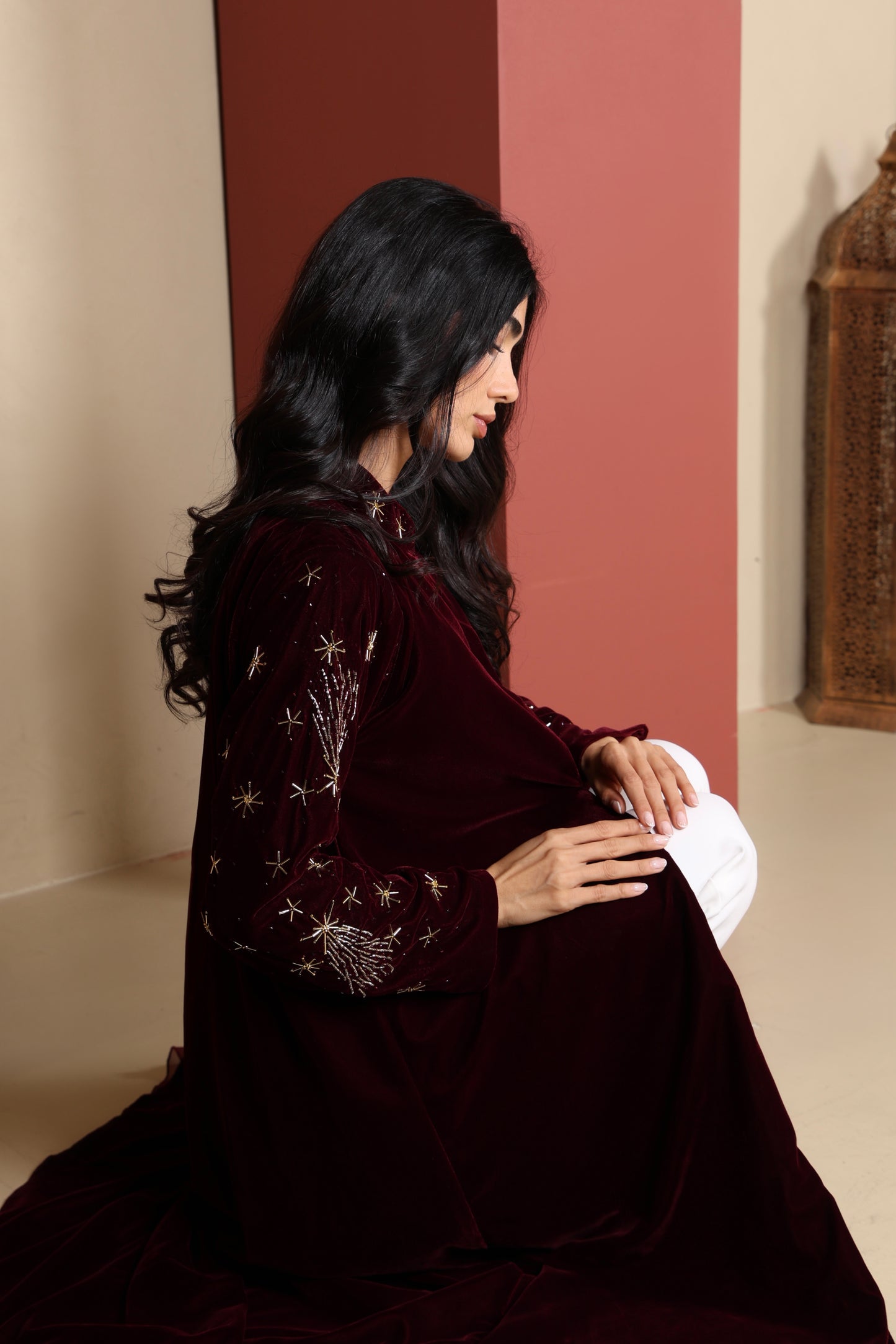 AMEERA - Maroon Velvet Abaya