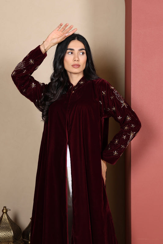 AMEERA - Maroon Velvet Abaya