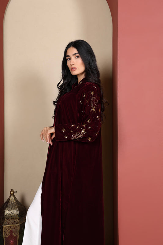 AMEERA - Maroon Velvet Abaya