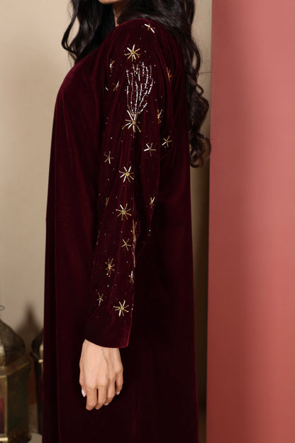 AMEERA - Maroon Velvet Abaya