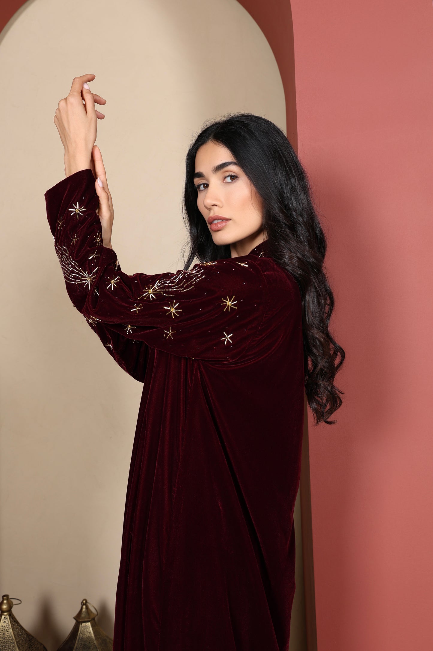 AMEERA - Maroon Velvet Abaya