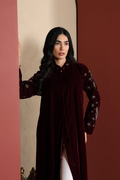 AMEERA - Maroon Velvet Abaya