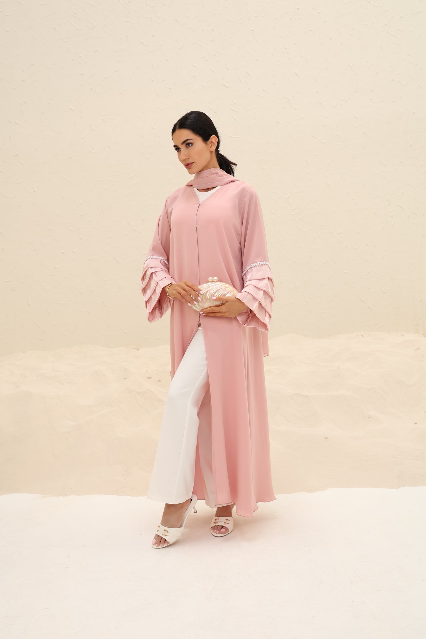 HIBA - Dust Pink Abaya with Organza