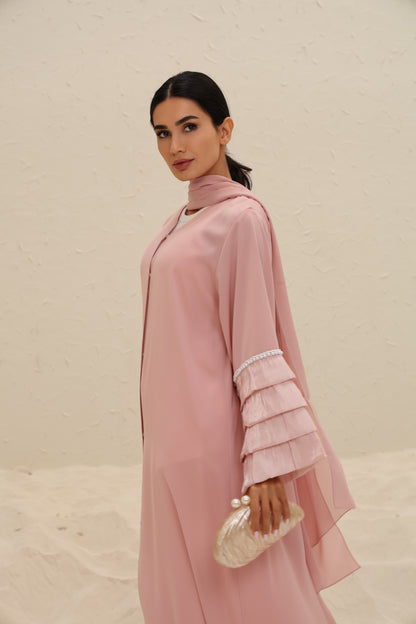 HIBA - Dust Pink Abaya with Organza