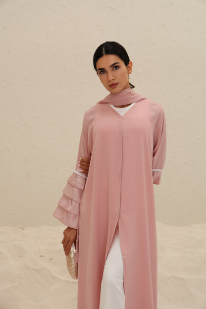 HIBA - Dust Pink Abaya with Organza