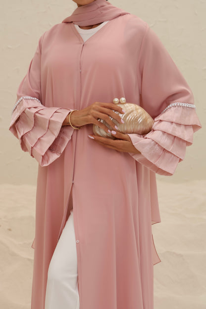HIBA - Dust Pink Abaya with Organza