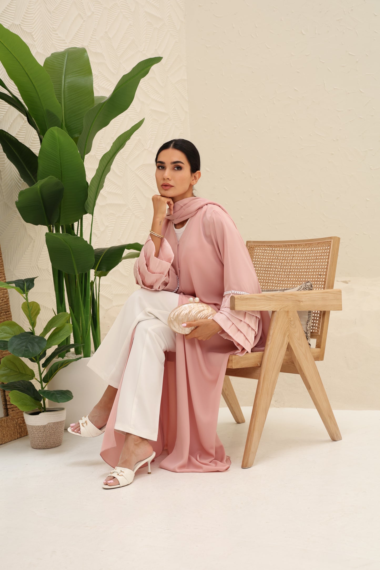 HIBA - Dust Pink Abaya with Organza