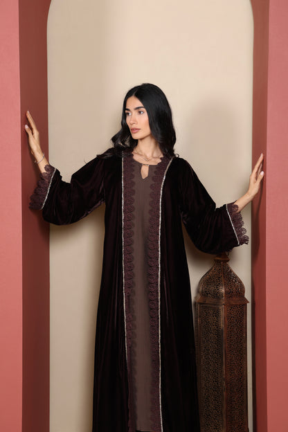 HIND - Brown Velvet Abaya