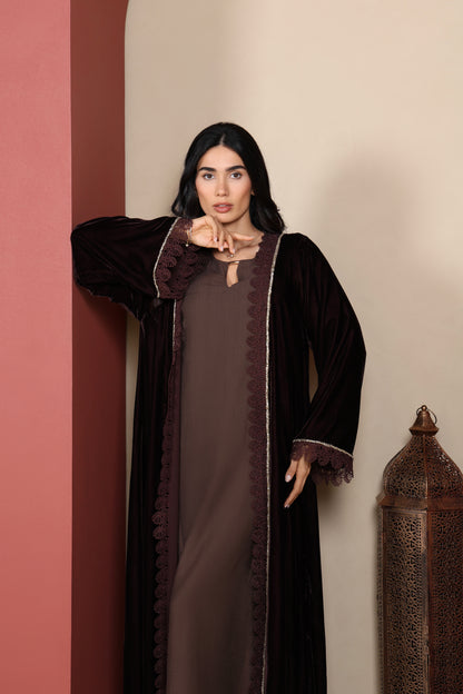 HIND - Brown Velvet Abaya
