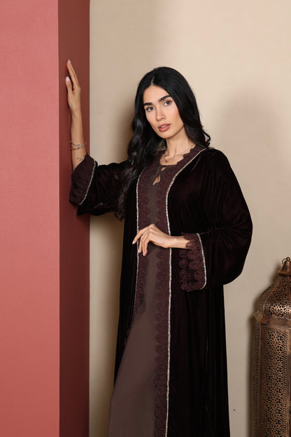 HIND - Brown Velvet Abaya