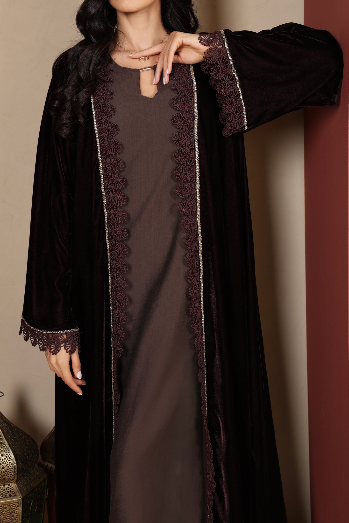 HIND - Brown Velvet Abaya