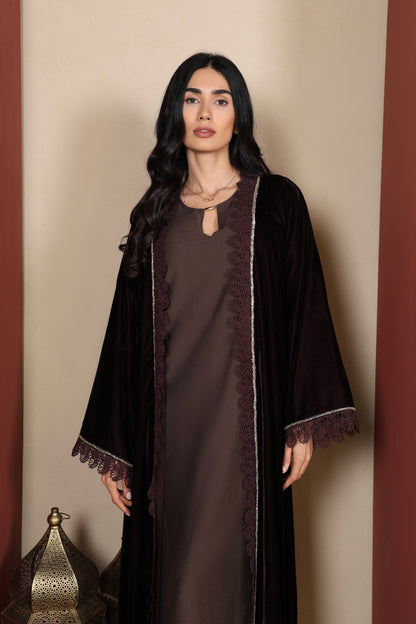 HIND - Brown Velvet Abaya