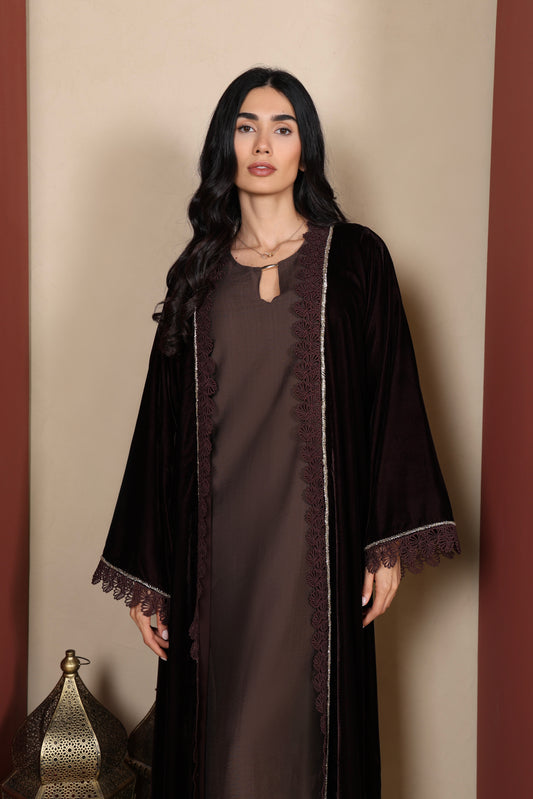 HIND - Brown Velvet Abaya
