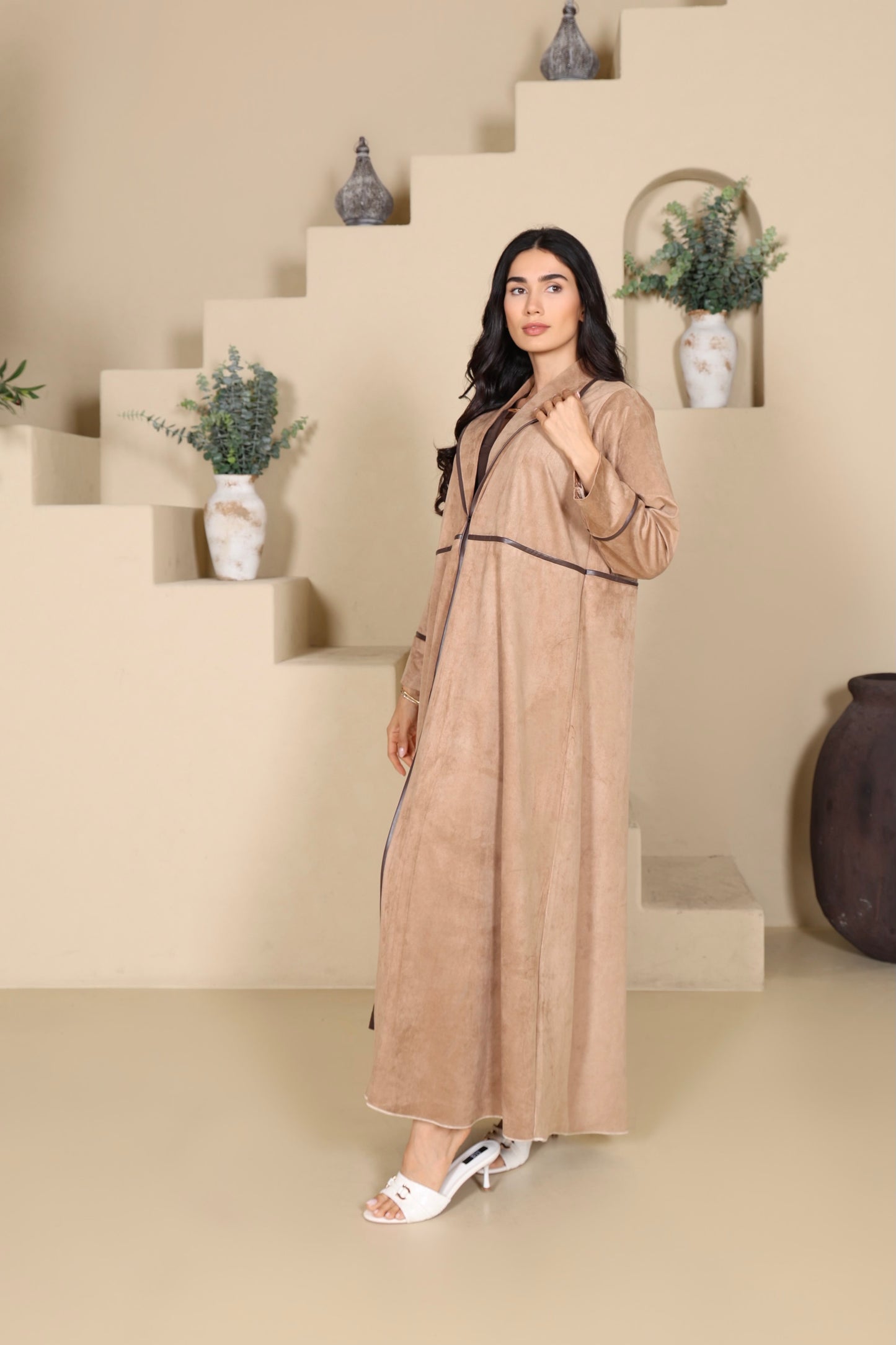 SHAIMAA - Beige Suede Abaya