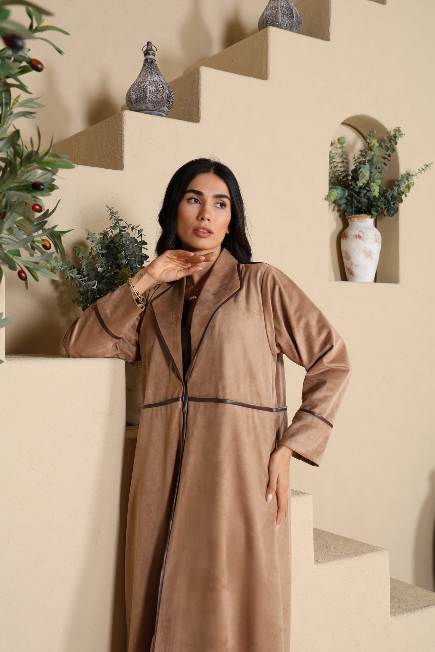 SHAIMAA - Beige Suede Abaya