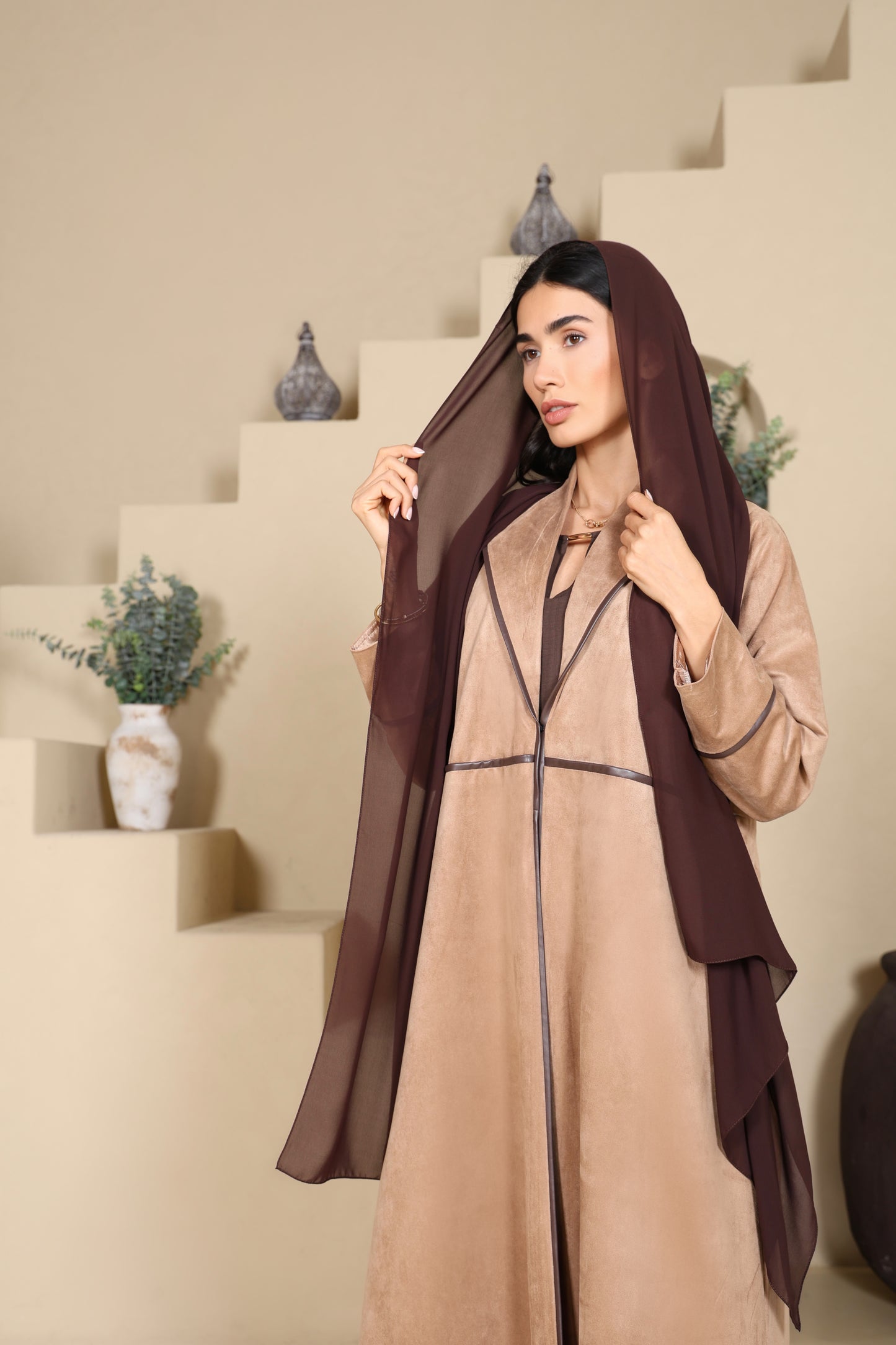 SHAIMAA - Beige Suede Abaya