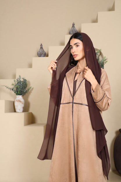SHAIMAA - Beige Suede Abaya