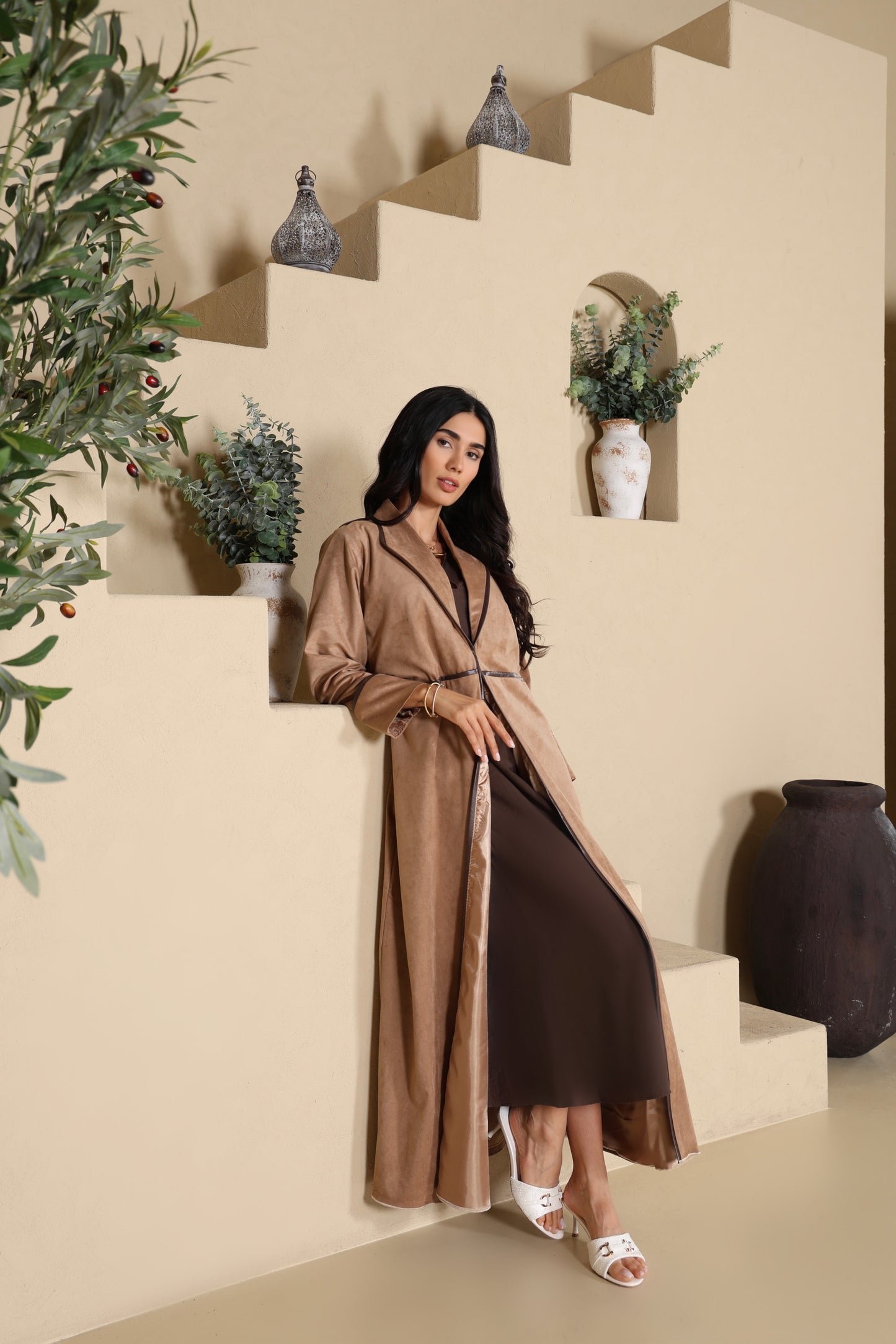 SHAIMAA - Beige Suede Abaya