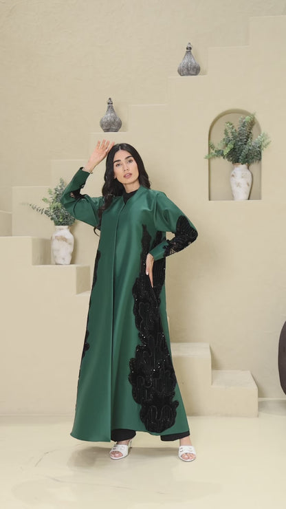 ALEEN - Green Satin Abaya