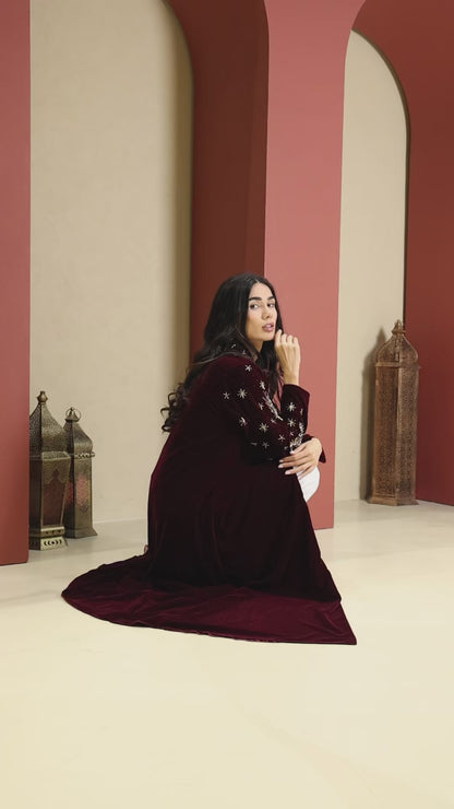 AMEERA - Maroon Velvet Abaya