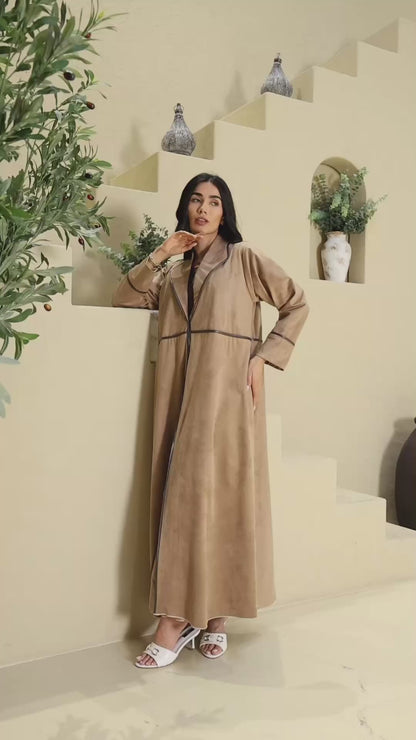 SHAIMAA - Beige Suede Abaya