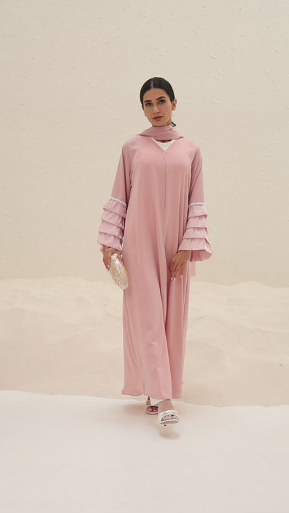 HIBA - Dust Pink Abaya with Organza